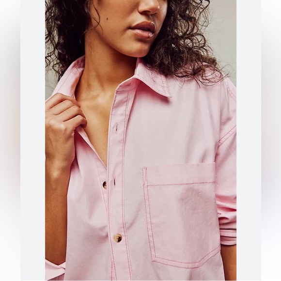 NWOT FREE PEOPLE We The Free Freddie Shirt Button Down Fairy Tale Pink XS/S - Picture 4 of 16